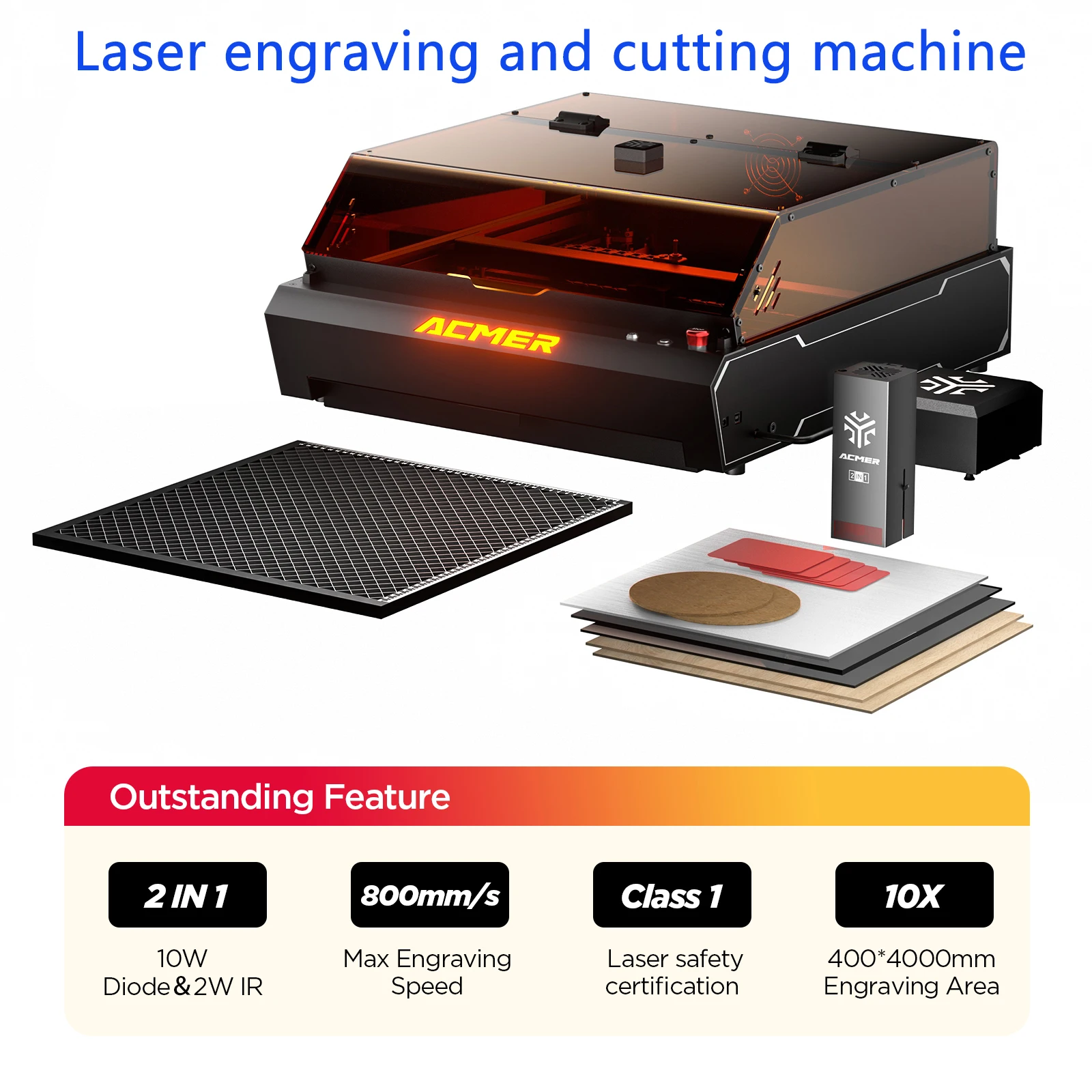 ACMER P3 CNC Laser Engraving Machine Enclosed 10W Diode+2W Dual Laser Engraver With Camera Air Assist Protect Board Cover