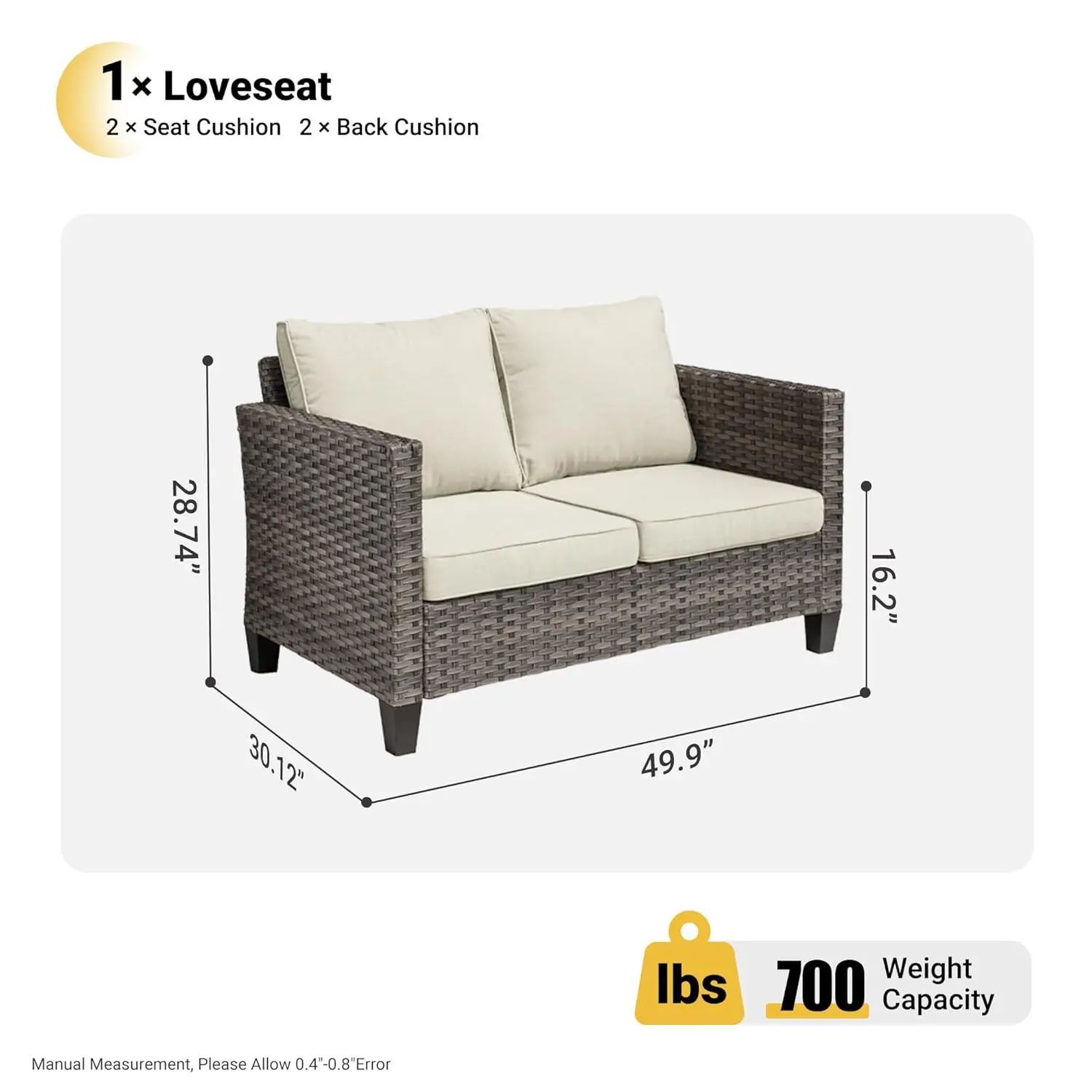 All Weather High Back Deep Seat 2-Seater Outdoor Wicker Rattan Patio Sofa with Comfy Cushions for Porch Garden Deck, Customized