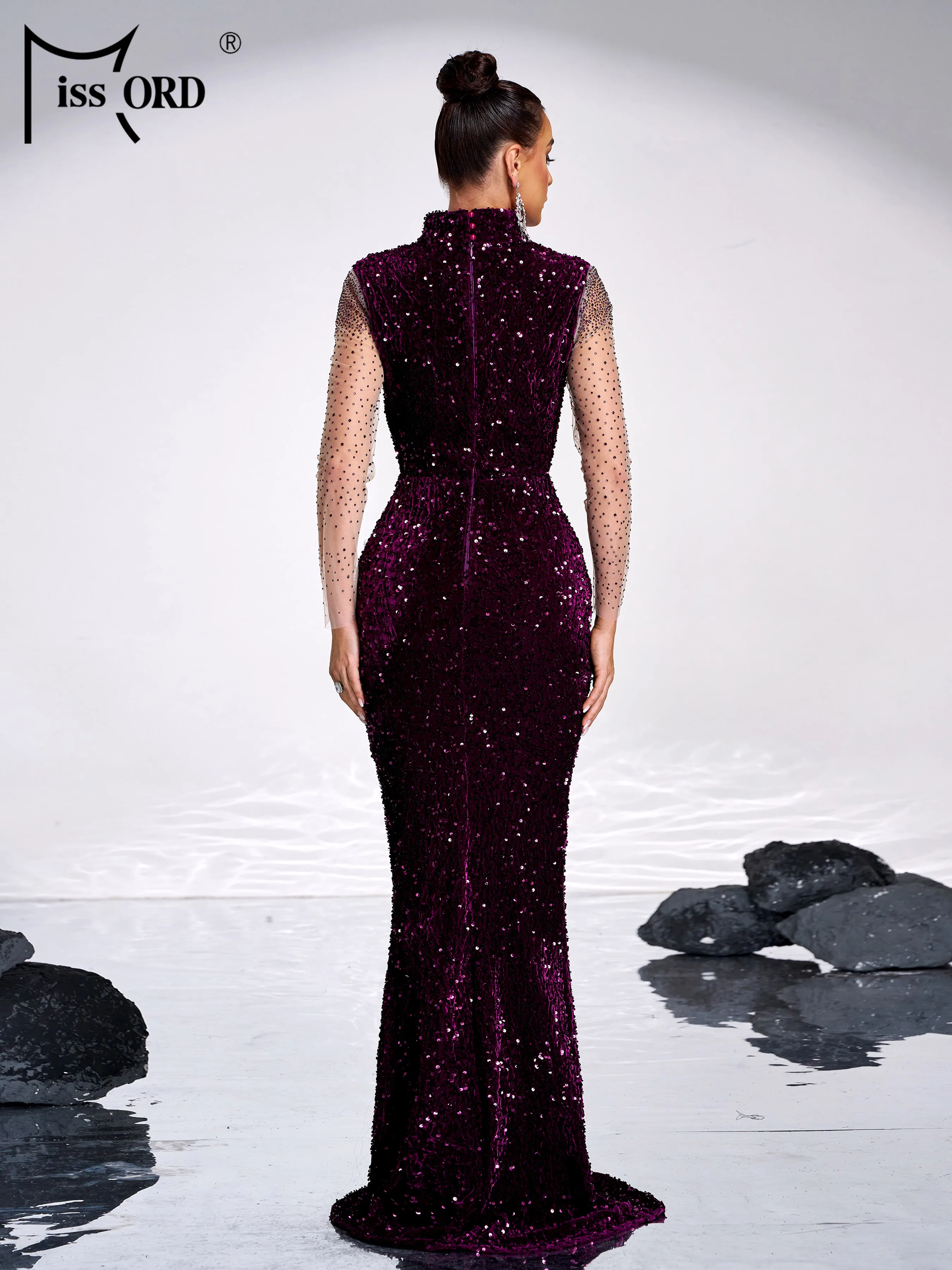 Missord New Purple Sequin Mermaid Evening Gown Wedding Birthday Party Floor Length Formal Occasion Prom Chic Elegant Dresses