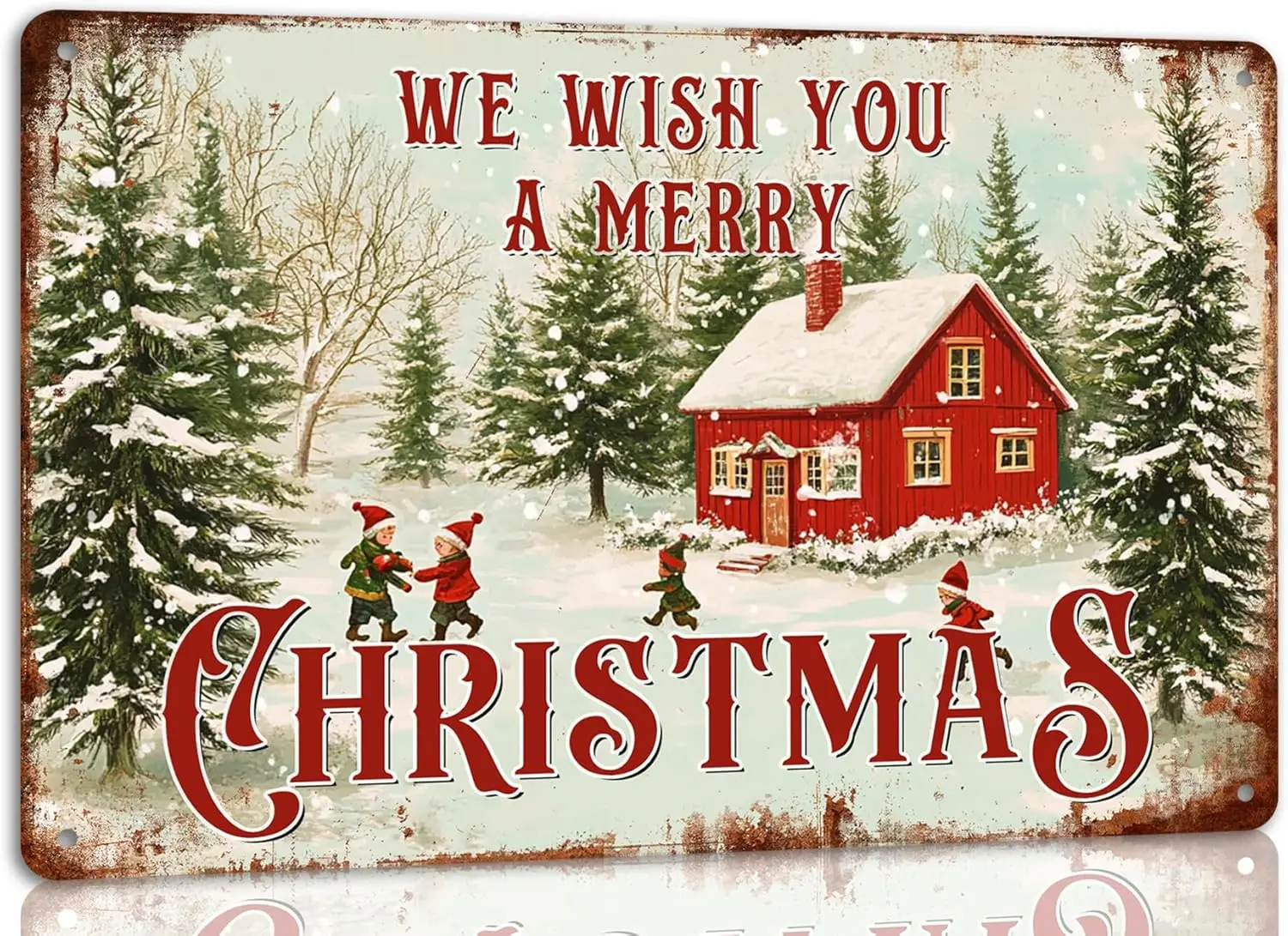 We You a Merry Christmas Metal Tin Sign Vintage Decor Rustic Holiday Wall Art for Home Porch Outdoor Farmho