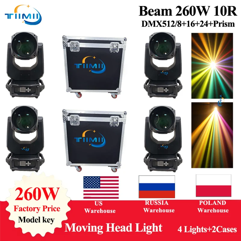 

2 Flightcase 4PCS Lyre Beam 10R 260W Moving Head Beam Light Sharpy Beam 260W Move Head Stage Wash Beam Super Bright Dj Light