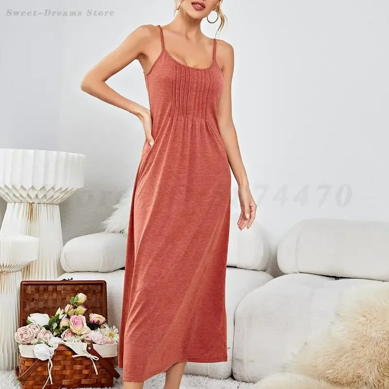 

Long Spaghetti Strap Nightgown Sexy Lingerie Lady Casual Nightdress Women Loose Casual Sleepshirt Home Dressing Gown Night Wear