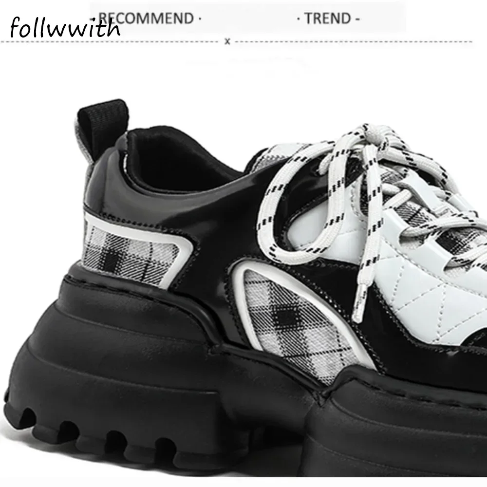 Black/White Mixed Colors Casual Shoes College Style  Women Square Toe Thick-soled Retro Shoes 2024 Autumn New Lace Up Shoes