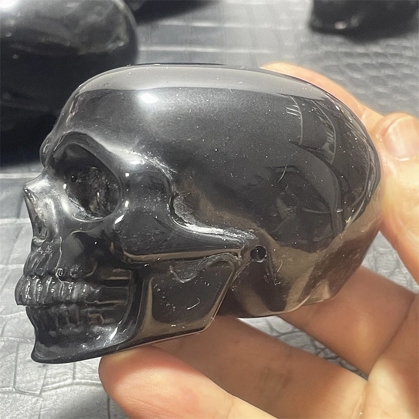 1PC Natural Crystal Stone Silver/Black Obsidian Skull Grave Home Craft Decoration Energy Gem Easter Halloween Gifts