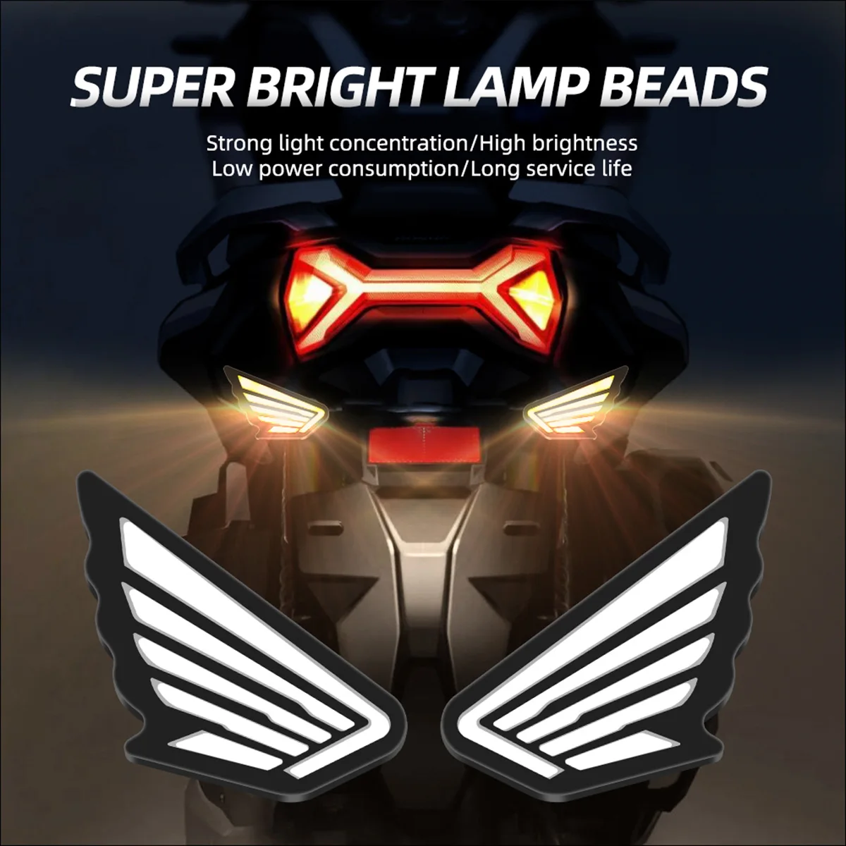 

1 Pair LED Motorcycle Eagle Eye Light Wing Shape Flash Decorative Lights 12V 2400Lm IP67 High Brightness License Plate Lights