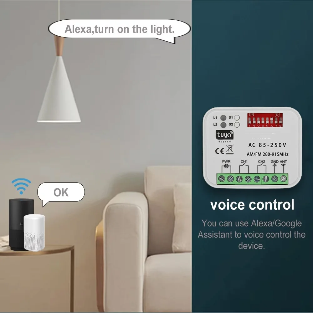 Universal 280-915MHz 433 868mhz Tuya WIFI Garage Door Remote Control Receiver AC DC 9-30V 85-250V Smart Switch Module