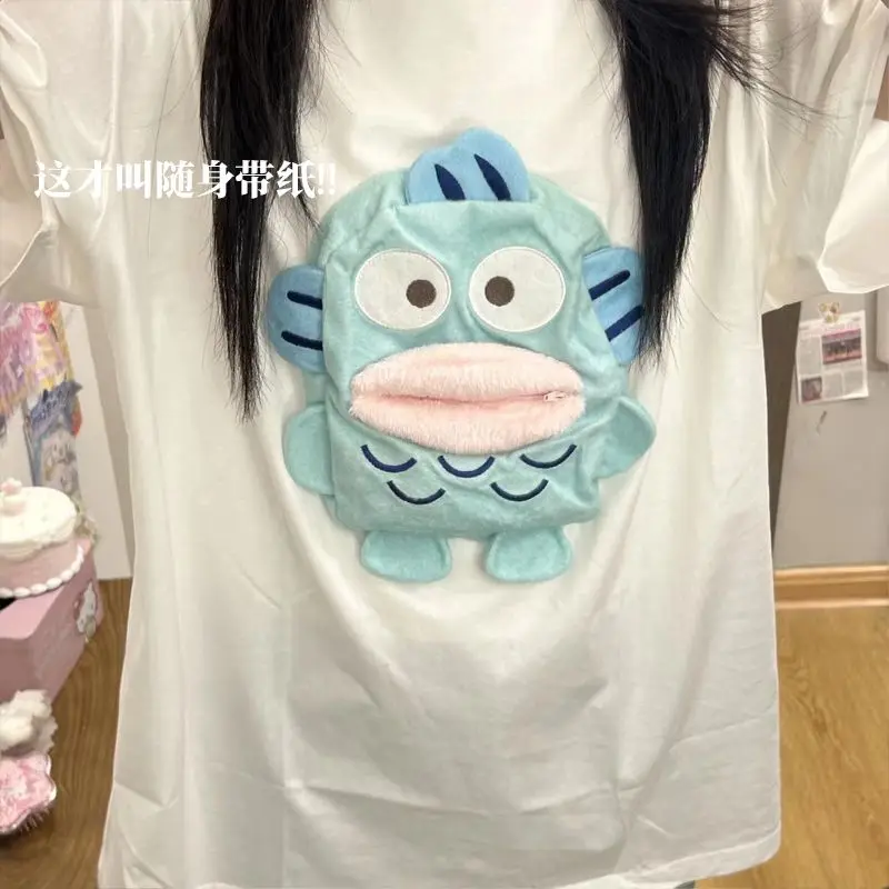 Sanrio Funny Hangyodon T-Shirt Carry Paper With You Creative New Cute Cartoo 3d Dumb Paper Short Sleeve T-Shirt Tops Fun Gift