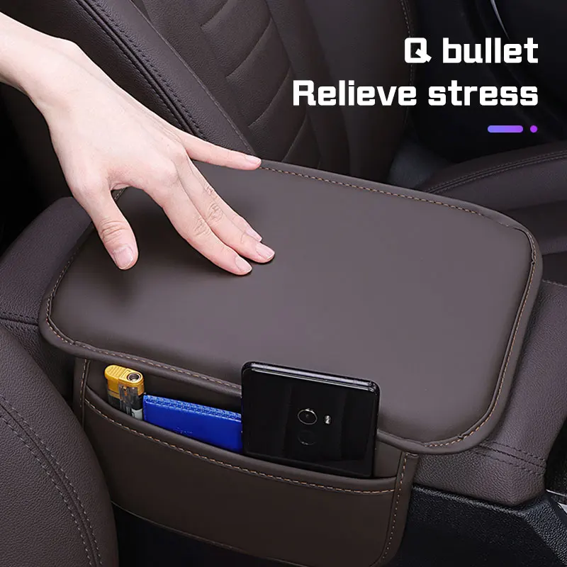 

PU Leather Car Armrest Box Mat With Bag Universal Auto Center Console Protection Cover Cushion Car Decor Interior Accessories