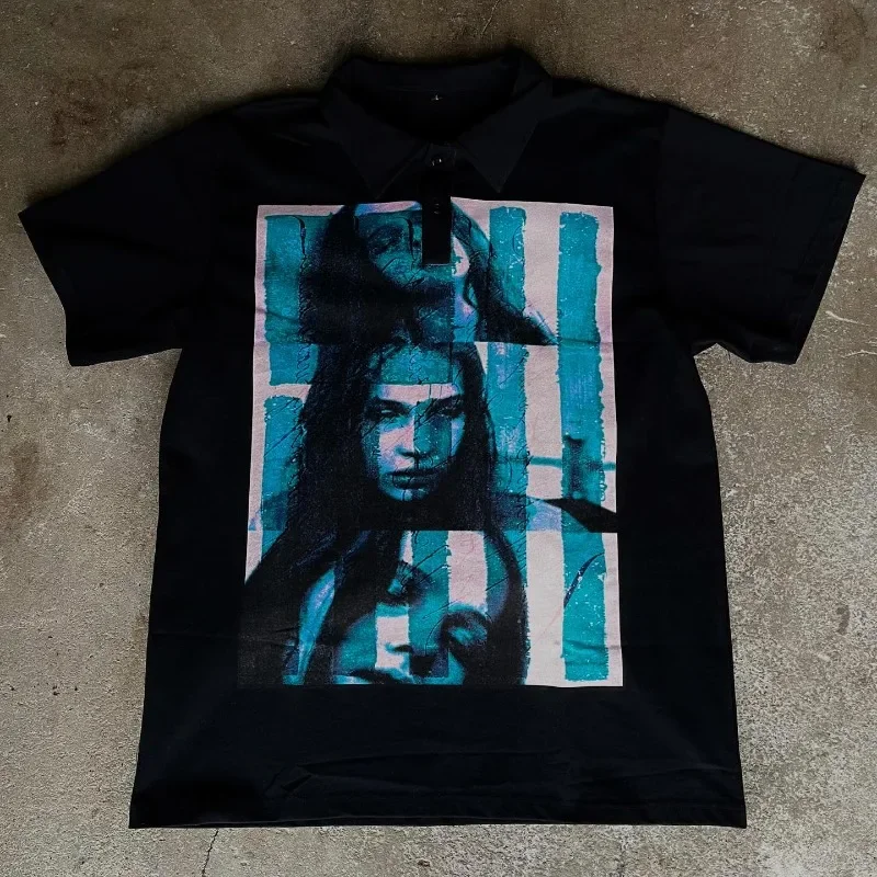 

New Gothic Punk Retro Harajuku Graphic Tops Men European and American Fashion Brand Streetwear Polo Shirts Casual Short Sleeves