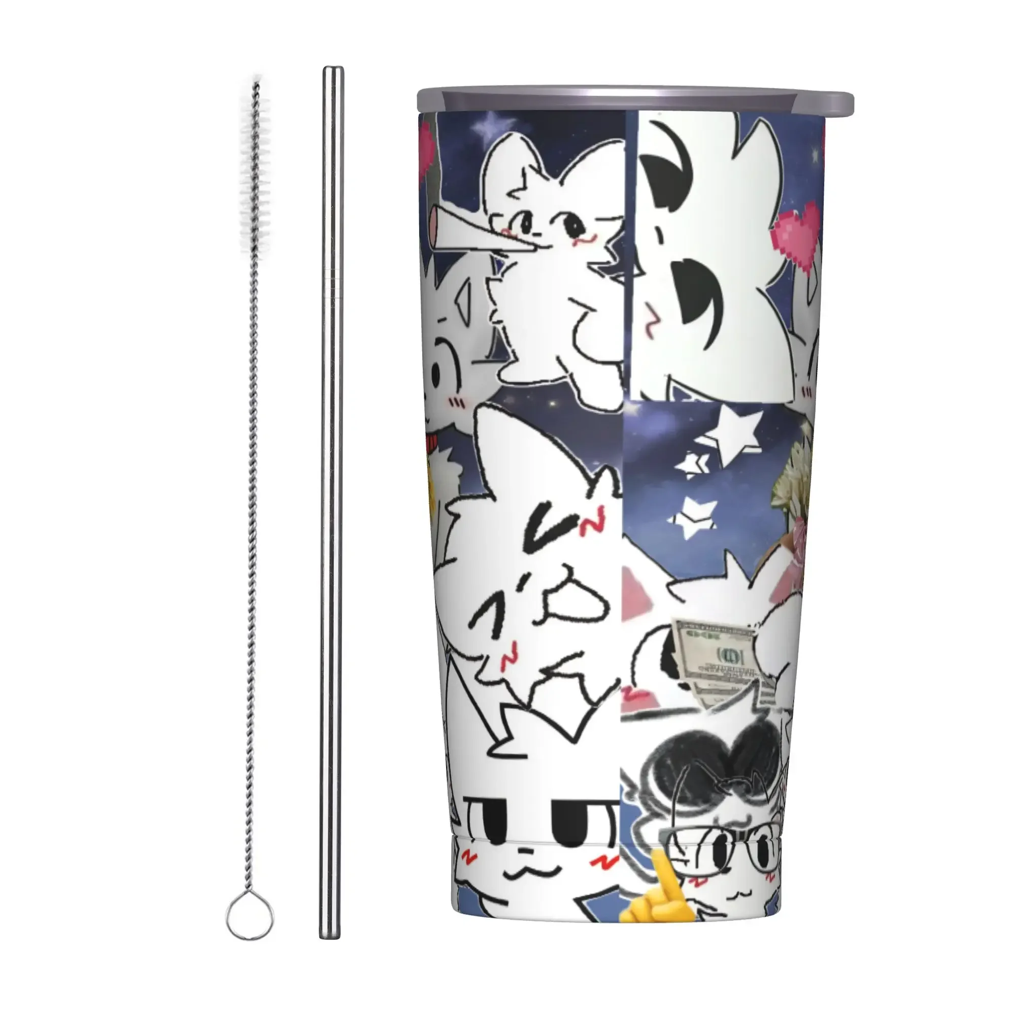 Boykissers Silly Cat Insulated Tumbler with Straws Cartoon Furry Vacuum Thermal Mug Outdoor Portable Water Bottle Cups, 20oz