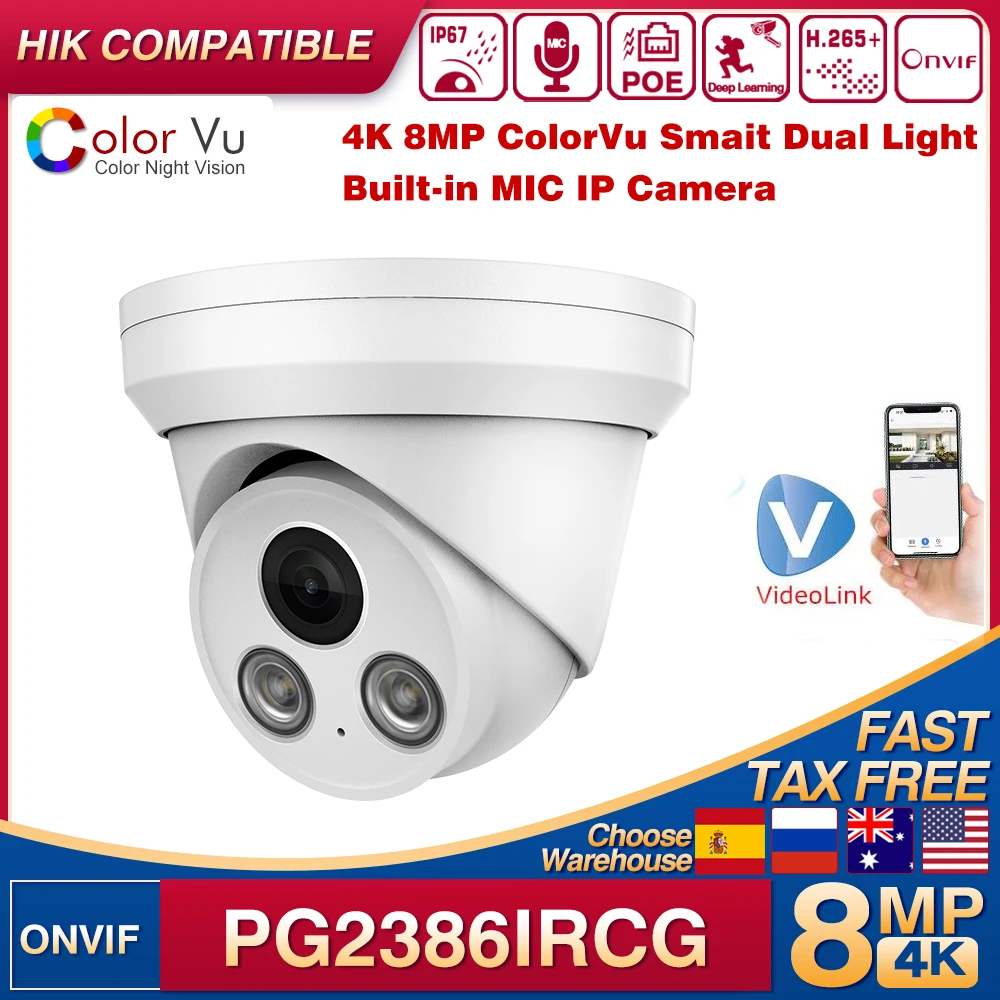 

Hikvision Compatible8MP ColorVu Smait Dual Light IP Camera Built-in MIC Human Vehicle Detection Plug&Play with HIK NVR Onvif