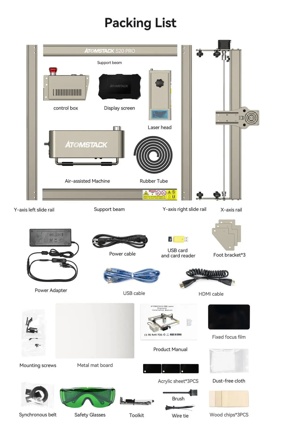 Atomstack X20 A20 S20 Pro 130W Quad-Laser Engraving and Cutting Machine Metal Arcylic Wood Cutter Engraver