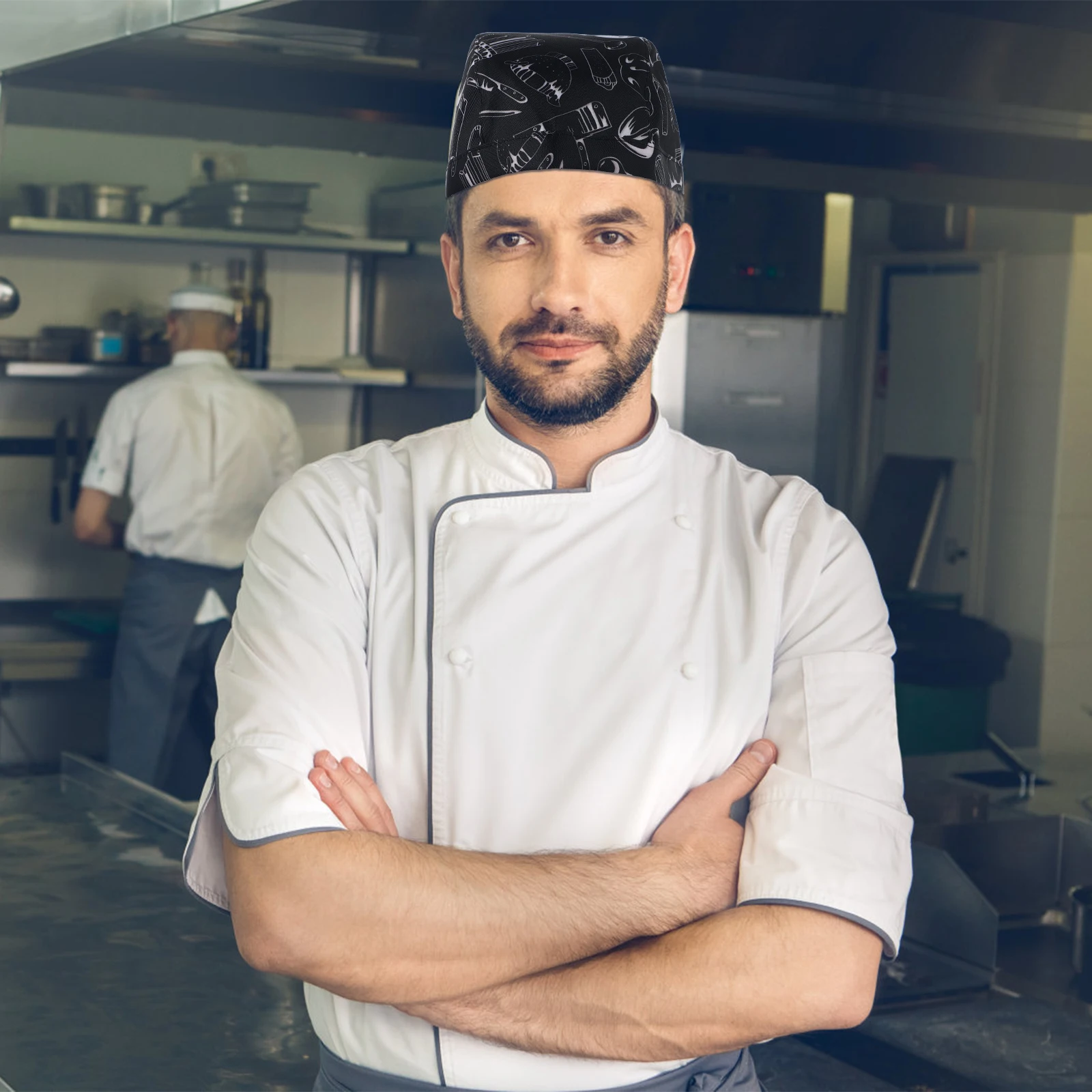 3 Pcs Hats Kitchen Catering Skull Hats Cooking Caps Black Chef Turbano Catering Skull Server Ribbon Adjustable