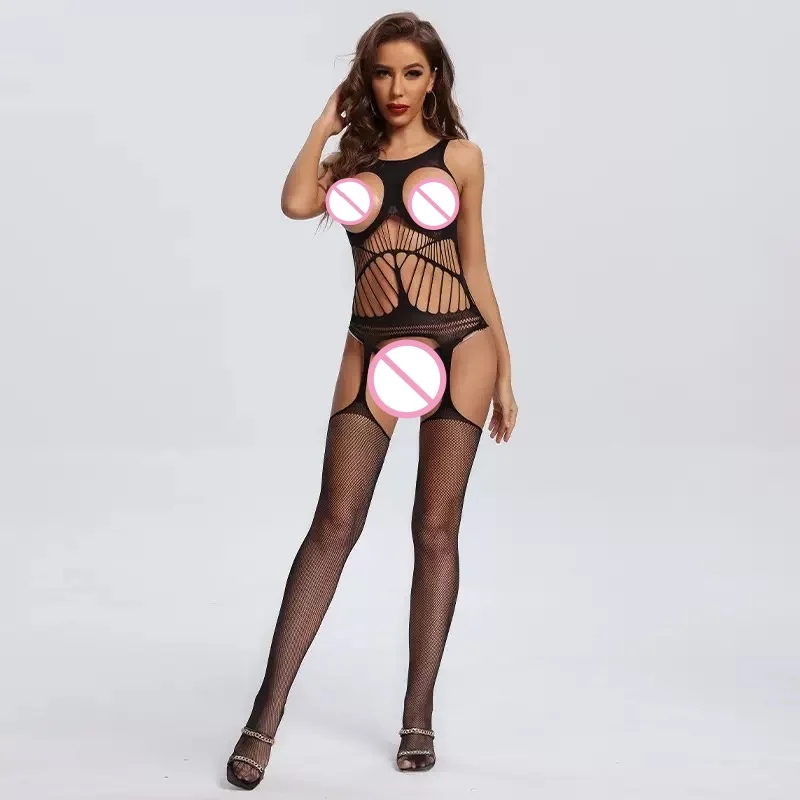 Plus Sexy Lace Lingerie Women's Transparent Catsuit Open Crotch Body Stockings For Sex Sling Halter Backless Teddies Bodysuits view 3