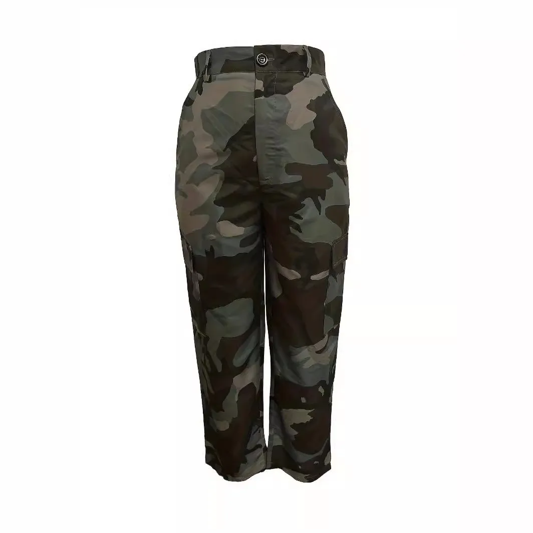 Black Cargo Pants Straight Leg Mid Waist Utility Pants Multi Pocket Work Pants Wide Leg High Waist Cargo Trousers Polyester