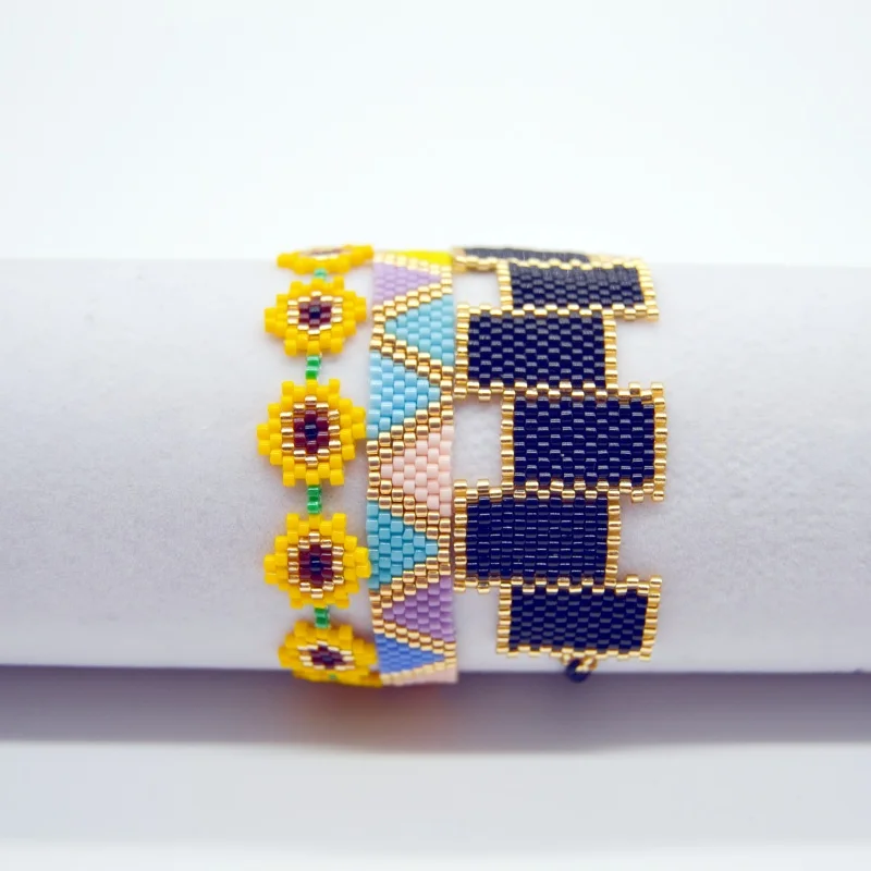 ZGMXR bracelet de perles de riz bohême tournesol géométrie tissage à la main motif Triangle Rectangle réglable ensemble de bracelets de perles