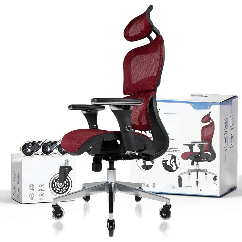 Ergo3D-silla ergonómica de oficina, asiento de malla con soporte Lumbar, 4D reposabrazos ajustable, reposacabezas ajustable