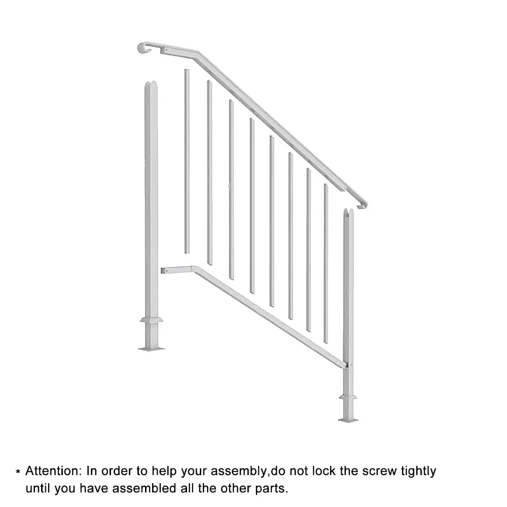 White Outdoor Step Handrail, Iron Handrail for 3 Steps, Transition Handrail with Mounting Kit