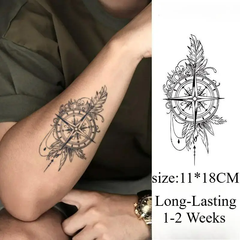 

Illusory Feather Compass Temporary Tattoos,Tattoo Stickers,Waterproof Long-Lasting 15 Days,Semi-Permanent Fake Tattoo,body art