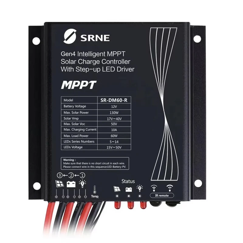 

SR-DM60 12V 10A High-Efficiency 60W Load 130W IR/Wireless Remote MPPT Solar Charge Regulator Controller for Street Lights
