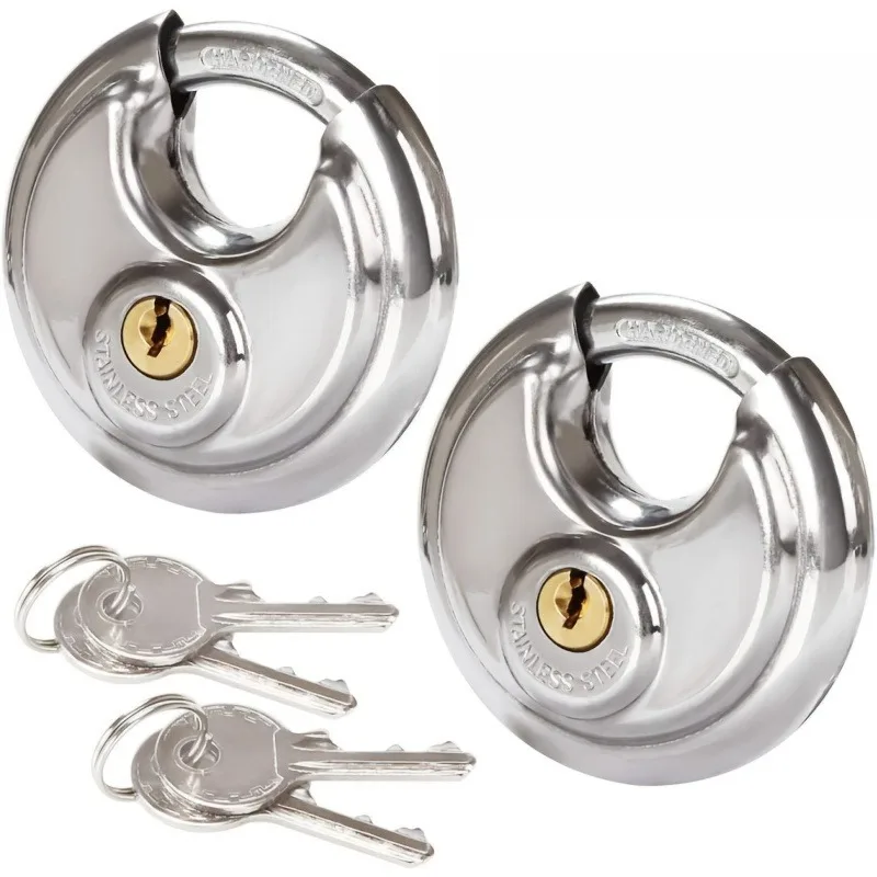 1/2-Pack Heavy Duty Stainless Steel Round Padlock with Keys |Security Lock for Storage Lockers,Sheds,Garages,Trailers