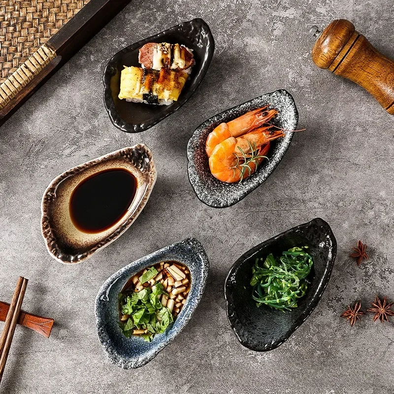 Japanese Retro Ceramic Seasoning Dish Clay Creative Oyster Shape Snack Wasabi Soy Sauce Plate Home Kitchen Supplies Tableware