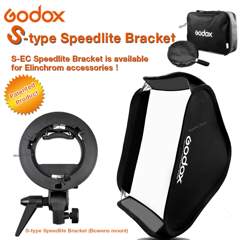 GODOX 40/50/60/80ซม.Softbox กับ S Type Stable Elinchrom / Bowens Mount แฟลชวงเล็บ Mount Foldable Softbox Kit