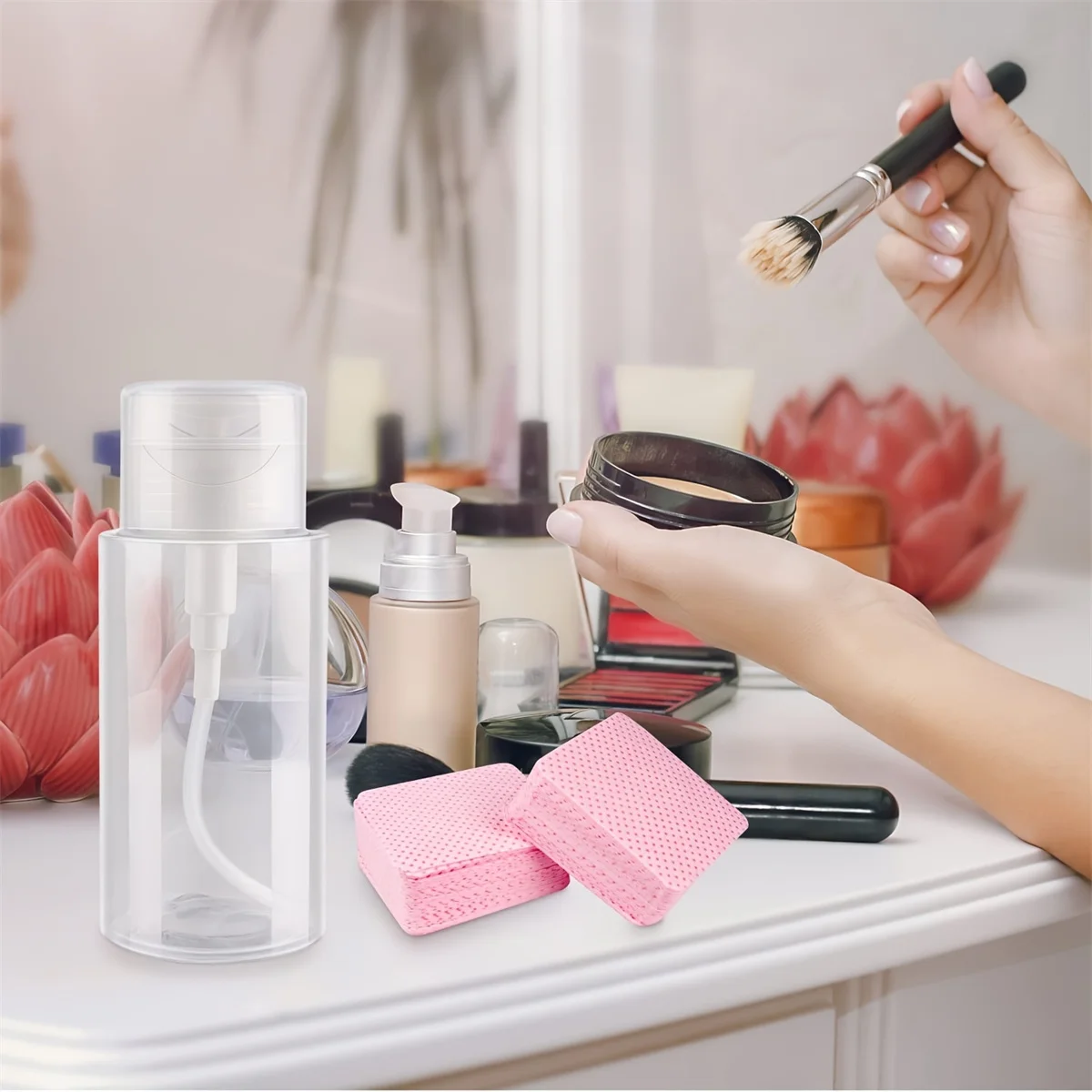 1080 قطعة مناديل أظافر وردية فائقة الامتصاص مع موزع مضخة - مثالية لوصلات الرموش والأظافر الأكريليك والتلميع