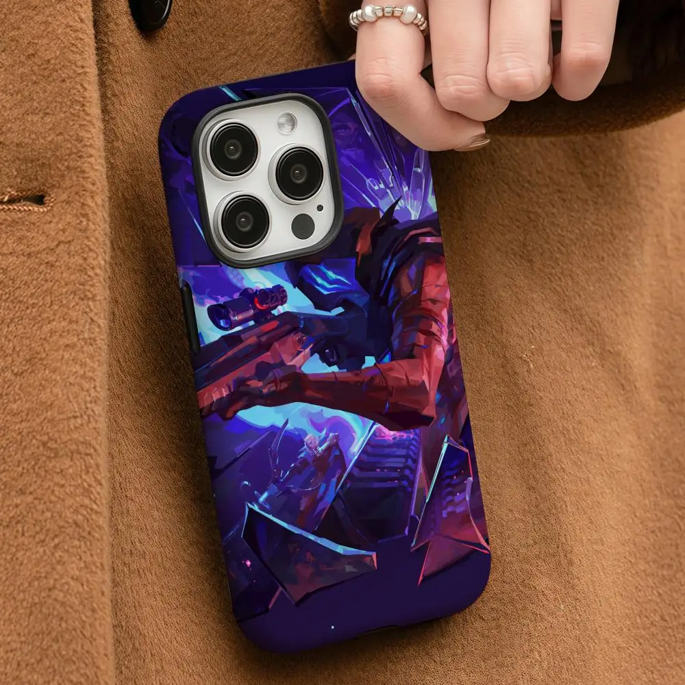 

Game Valorants Phone Case For iPhone 16 15 14 13 12 11 Pro Max Plus Glossy HD Double-Layer Liquid Back Film Hard Shell