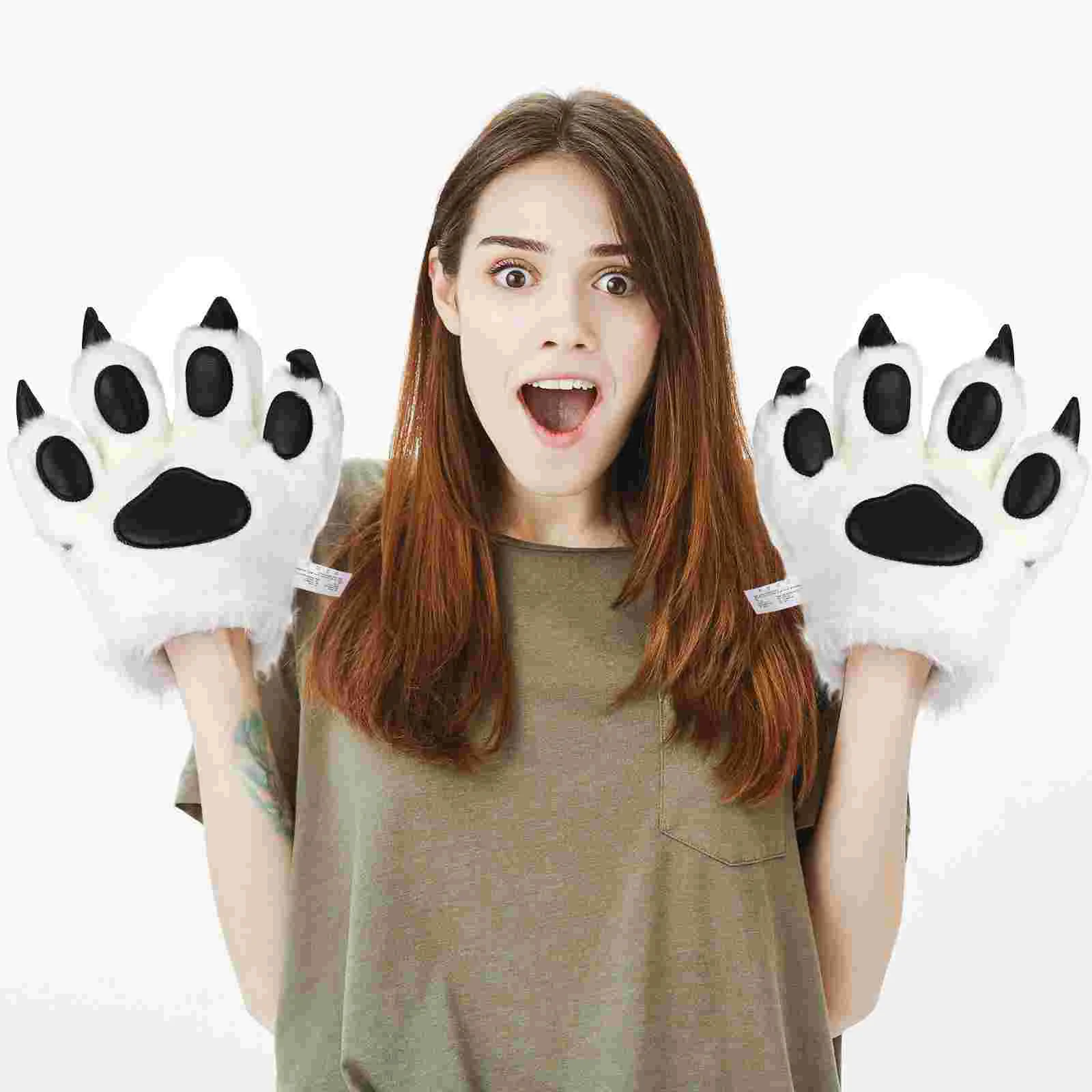 Gloves Clawcostume Paw Furry Claws Paws Plush Adult Wolf White Fursuit Catpalm Party Favors Hand Halloweencosplay