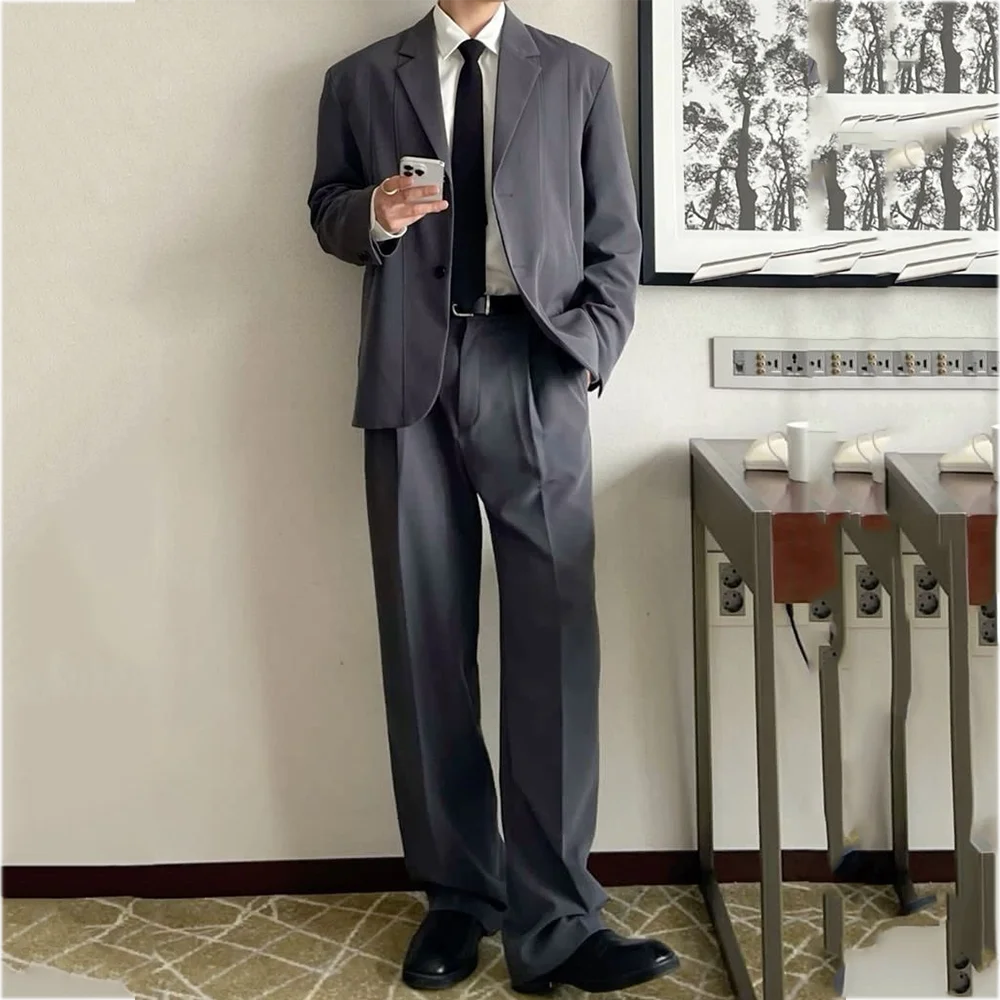 

Gray Men's Suit Notch Lapel Loose Fit Casual Outfit Single Breasted Daily Office Traveling Fashion Two Piece Jacket Pants