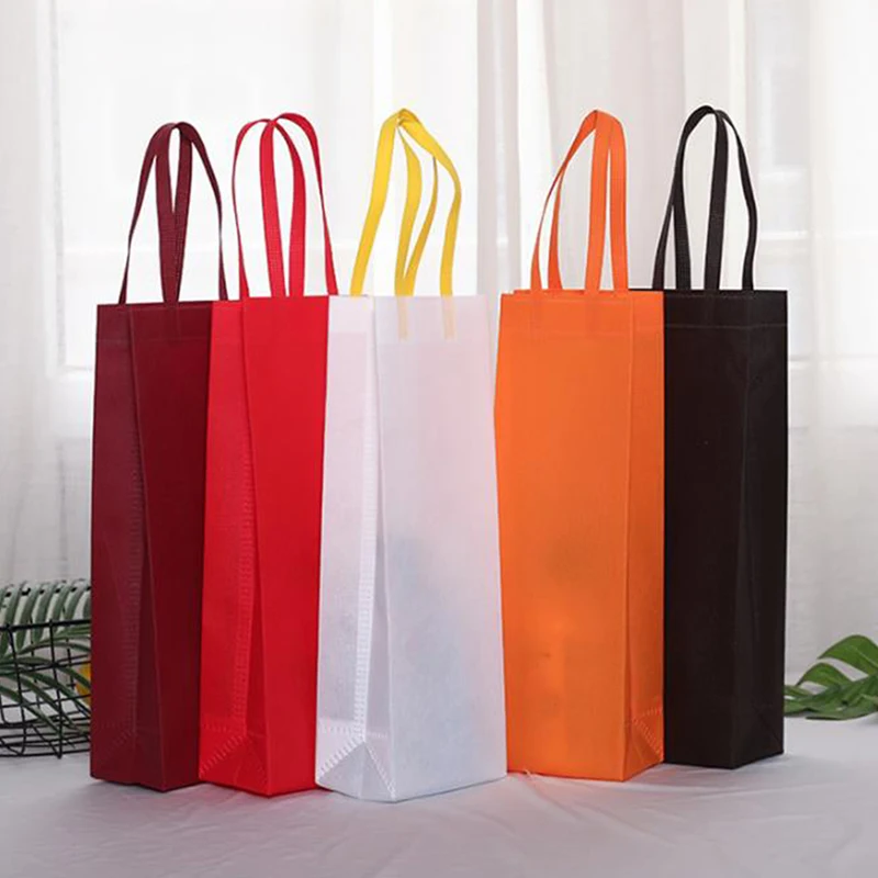 1PC Non-wovens Champagne Beer Waterproof Gift Bag Color Single Bottle Red Wine Bottle Hand Handle Packaging Pouches