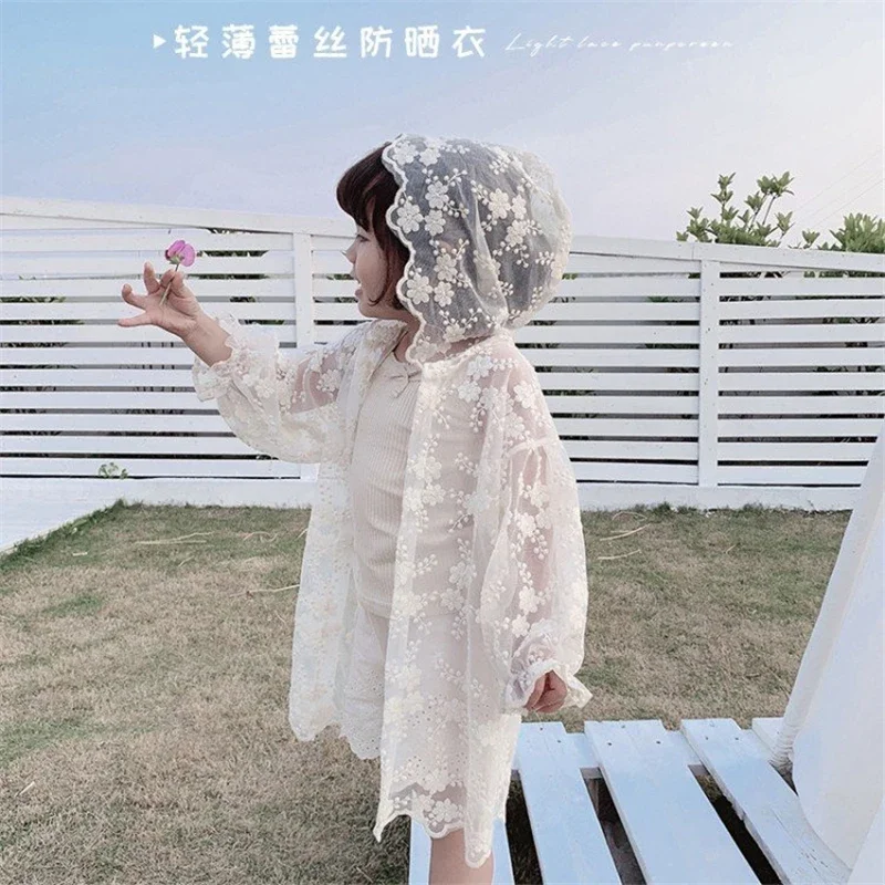 New Summer Fashion Baby Sun Protection Clothing Girls Lovely Floral Coat Full Zip Hooded Children Jackets Kids Outfits 1-9 Years