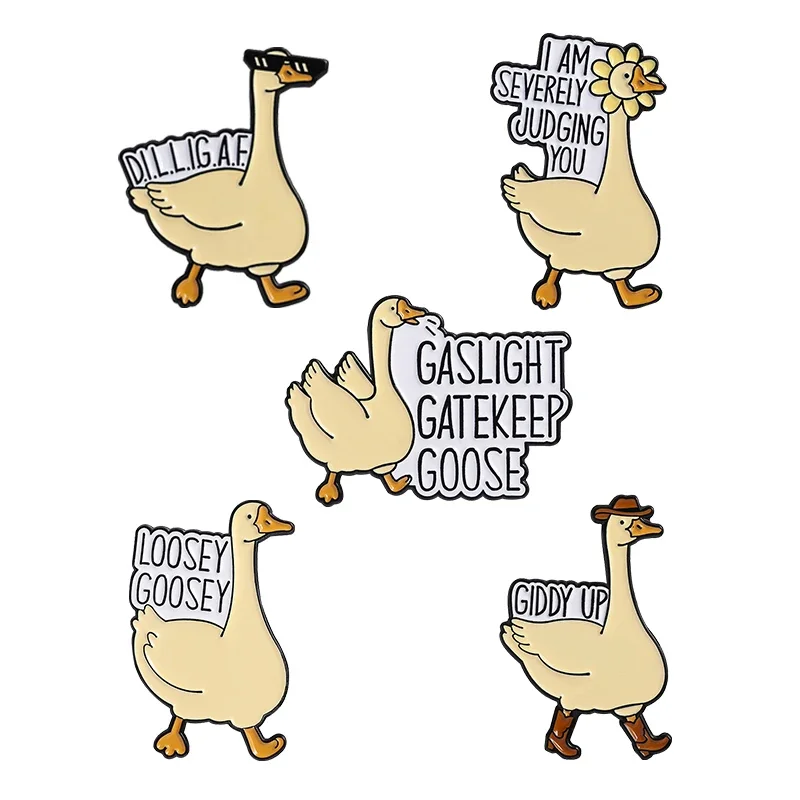 

Cartoon Goose Animal Quotes Enamel Pins I Am Severely Judging You Loosey Goosey Brooches Clothes Lapel Badge Jewelry Gift Friend