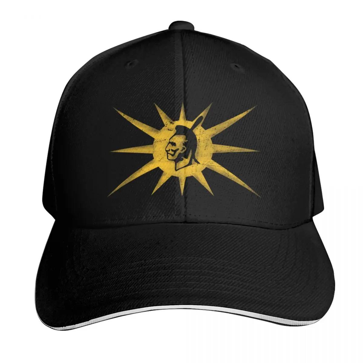 Mohawk Warrior grunge Flag Iroquois Canada and USA yellow golden and black eroded background HD High Quality Baseball Cap