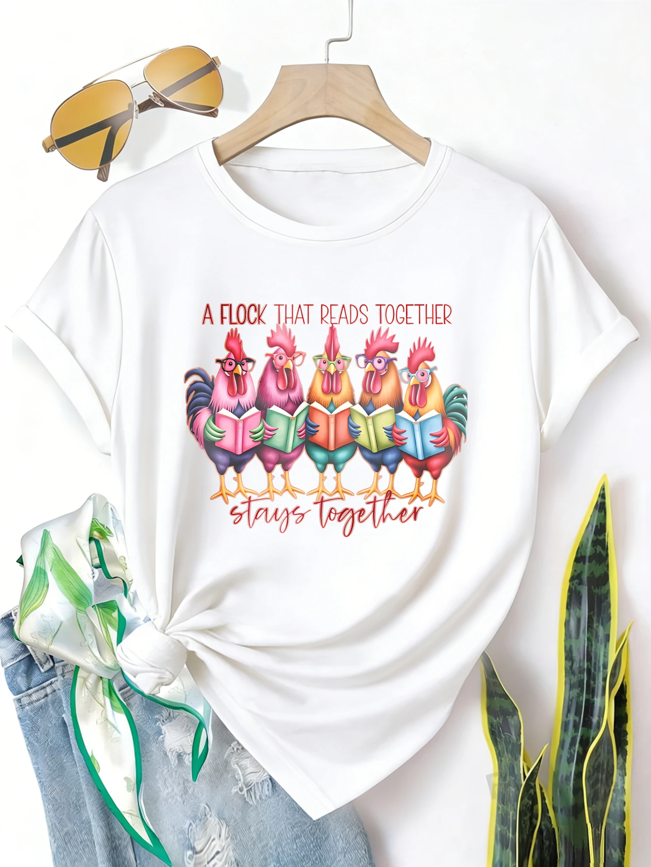 

Plus size women's short sleeve T-shirt A Flock That Reads Together Stays Together Everyday comfortable and versatile style