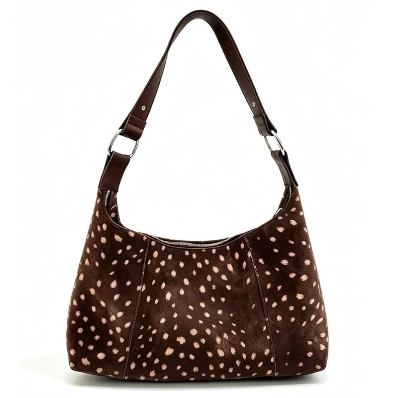 Deer Spots Schultertasche aus Kunstwildleder, Vintage-Handtasche für Damen, ideal für den Alltag im Herbst und Winter, große Kapazität, weich, lässig, mit Reißverschluss. – Detail 1