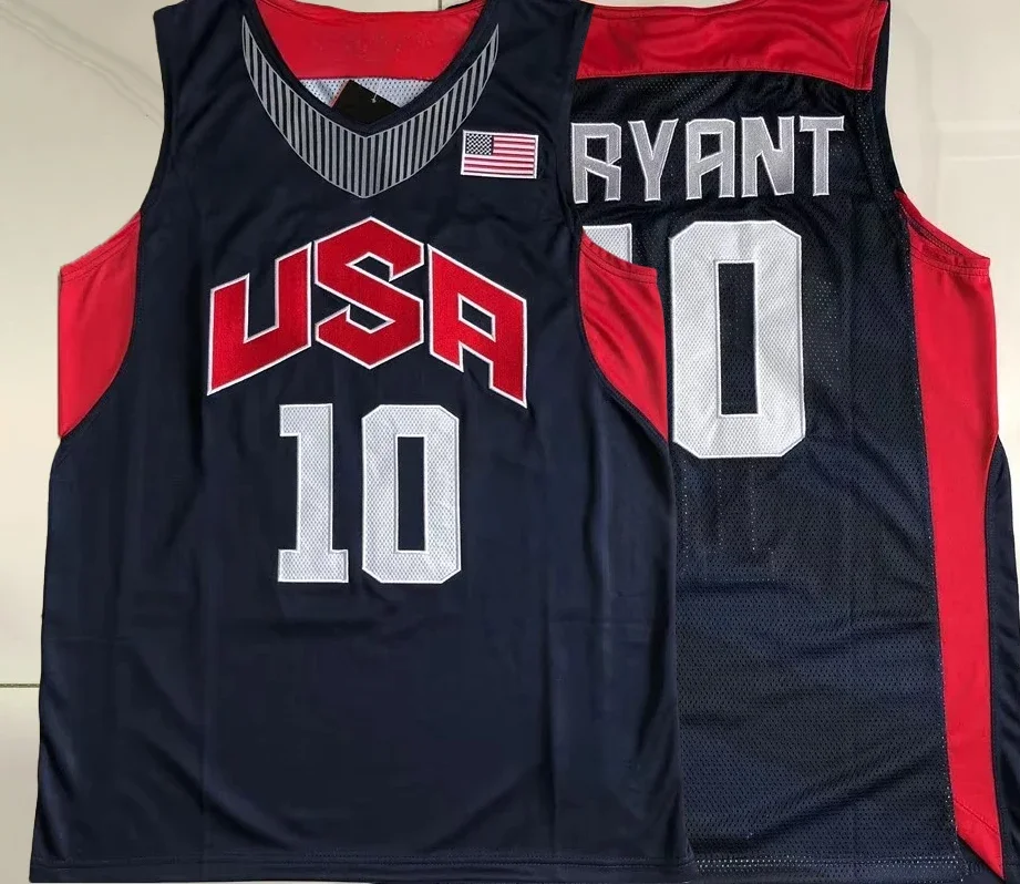 2 Colors Dream Team 10# Bryant Basketball Jerseys Navy White All Stitched Throwback