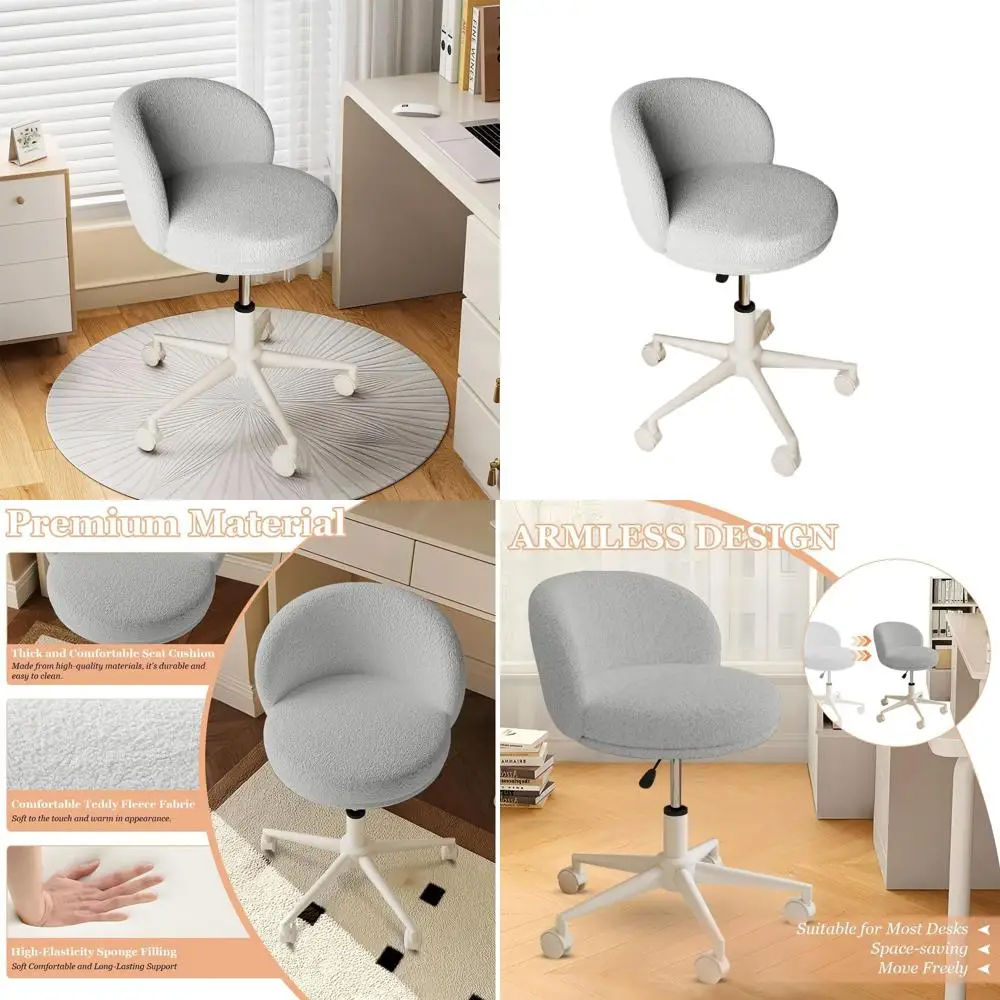 

Вращающийся стул для туалетного столика со спинкой, регулируемый по высоте стул для макияжа, небольшой офисный стул на колесиках для домашнего использования