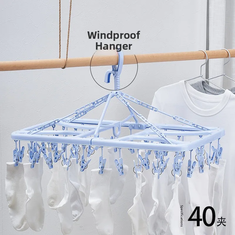 HSBC Xingjia Tendedero Apilable Multi-Clip para Ropa, con Hebilla Antiviento para Balcón, Soporte Antipérdida para Calcetines, 40 Clips