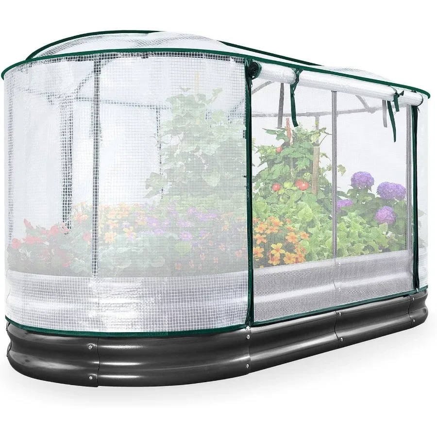 

KING BIRD Raised Garden Bed with Cover Galvanized Oval Planter Garden Box Outdoor for Gardening Vegetables Flowers 71x36x12 in