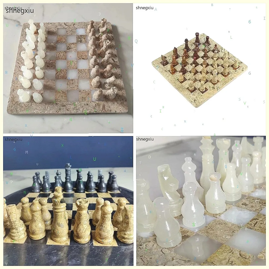 Vintage Marmor-Schachspiel mit handgefertigten Figuren & luxuriösem Brett, kreative Heimdekor-Lampe