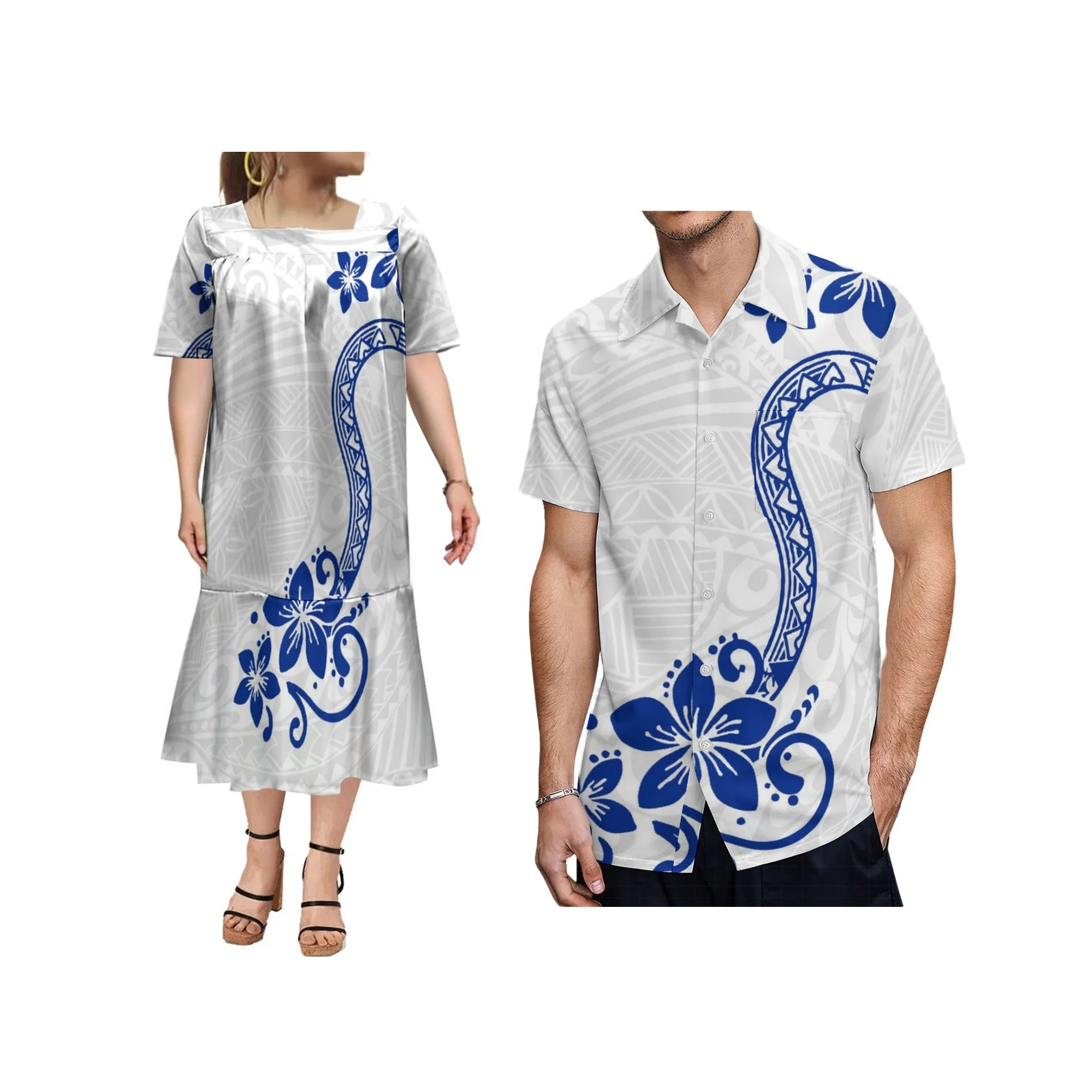 Robe Mumu à col carré pour hommes, vêtements assortis pour couple, chemise hawaïenne personnalisée, été, nouveau