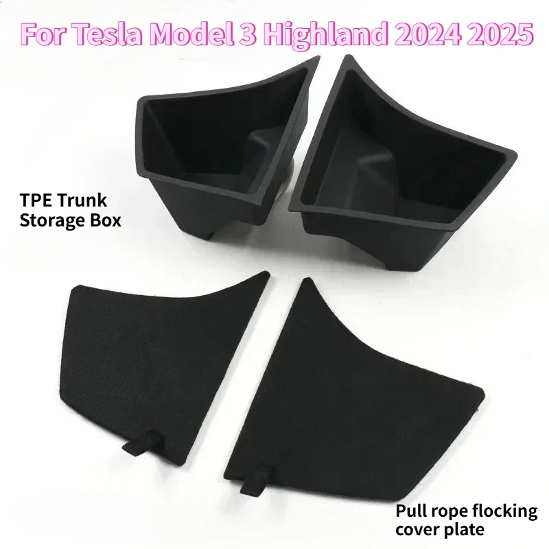 

Для Tesla Model 3 Highland 2024, боковые контейнеры для хранения багажника, грузовое отделение, ведро, коробка из ТПЭ, органайзер для багажника и крышки для ковров, аксессуары