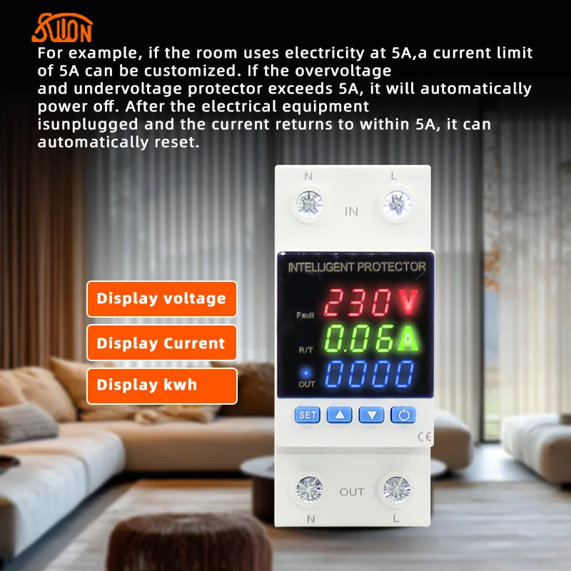 

Автоматический цифровой дисплей, однофазный, 63 А, перенапряжение, понижение напряжения, регулируемая мощность, статистика