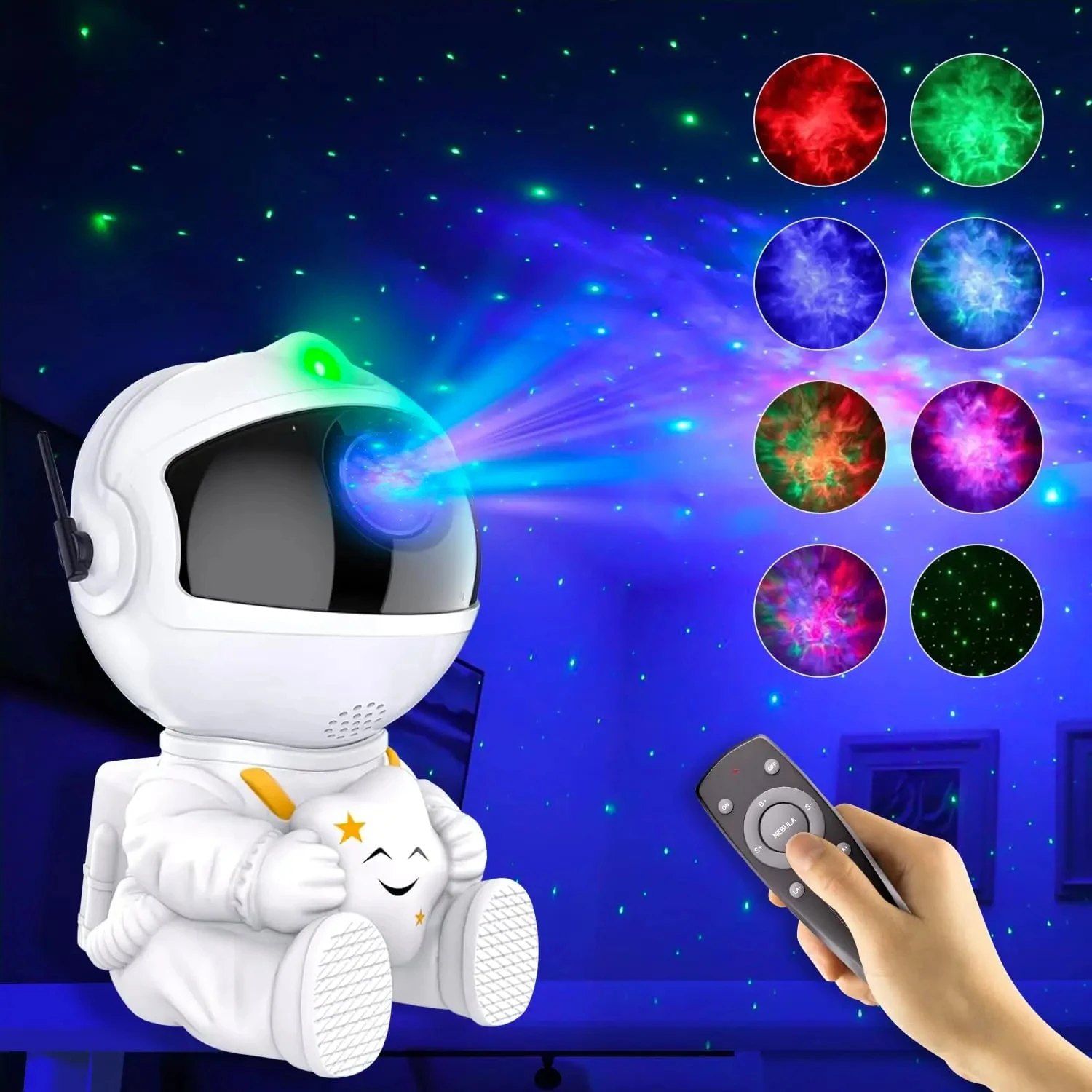 Adjustable Remote Controlled Astronaut Star Projector Night Light with LED Nebula Lights for Bedroom - Stunning Home Decor Gift 