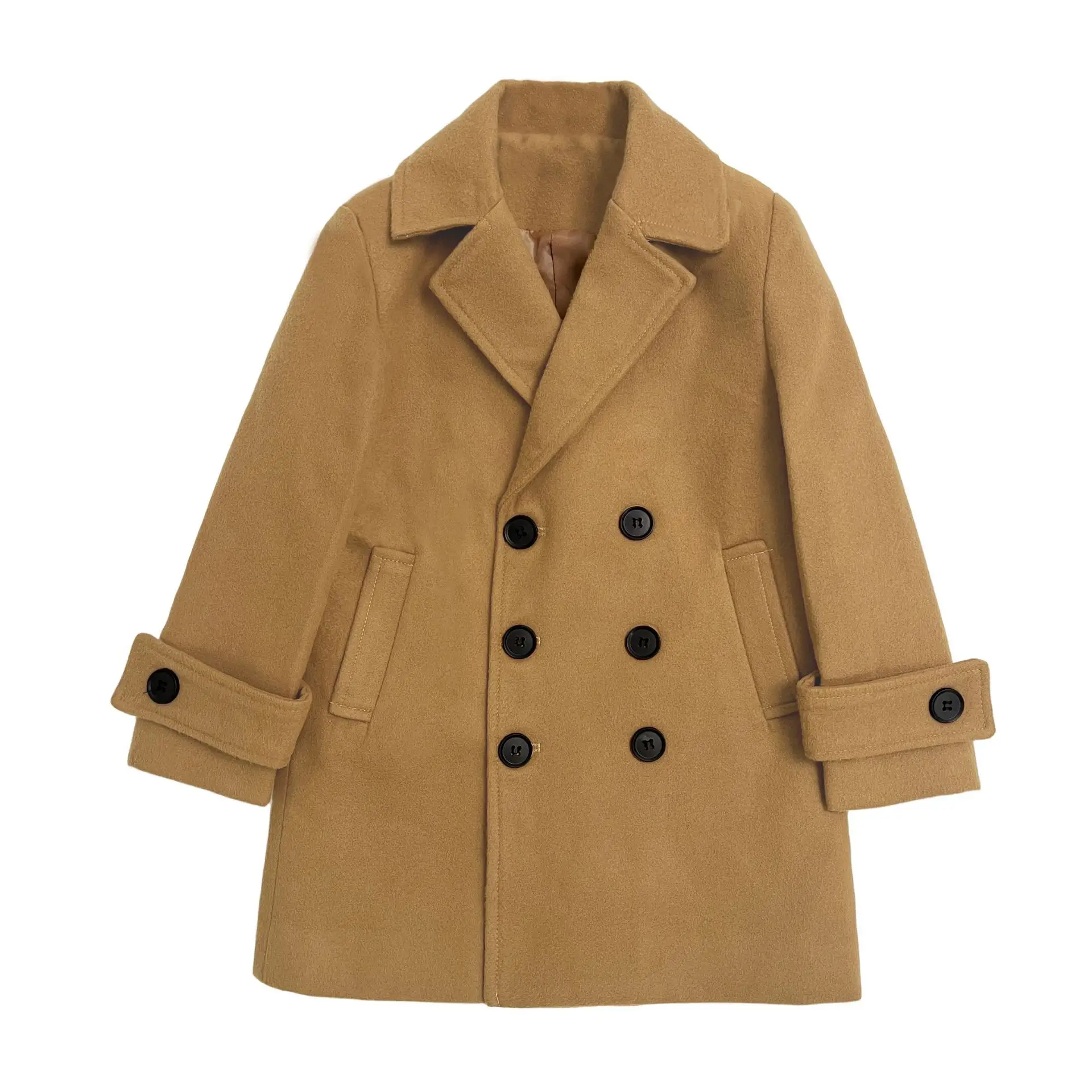 Houndstooth Vintage Double-Breasted Formal Long Coat Jacket for Children Wedding Attire Suitable for Kids