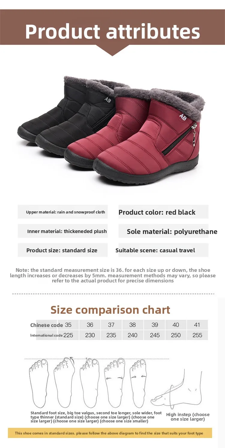 Damen Winter-Schneestiefel mit warmem Kunstfellfutter, seitlichem Reißverschluss, wasserdicht, rutschfest, bequeme Knöchelstiefel für ältere Damen. – Detail 7