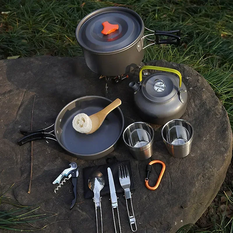 

winpolar 2-3 People Camp Cookware Set Teapot Picnic Backpacking Gear Camping Cooking Set Frying pan Pot outdoor accessories