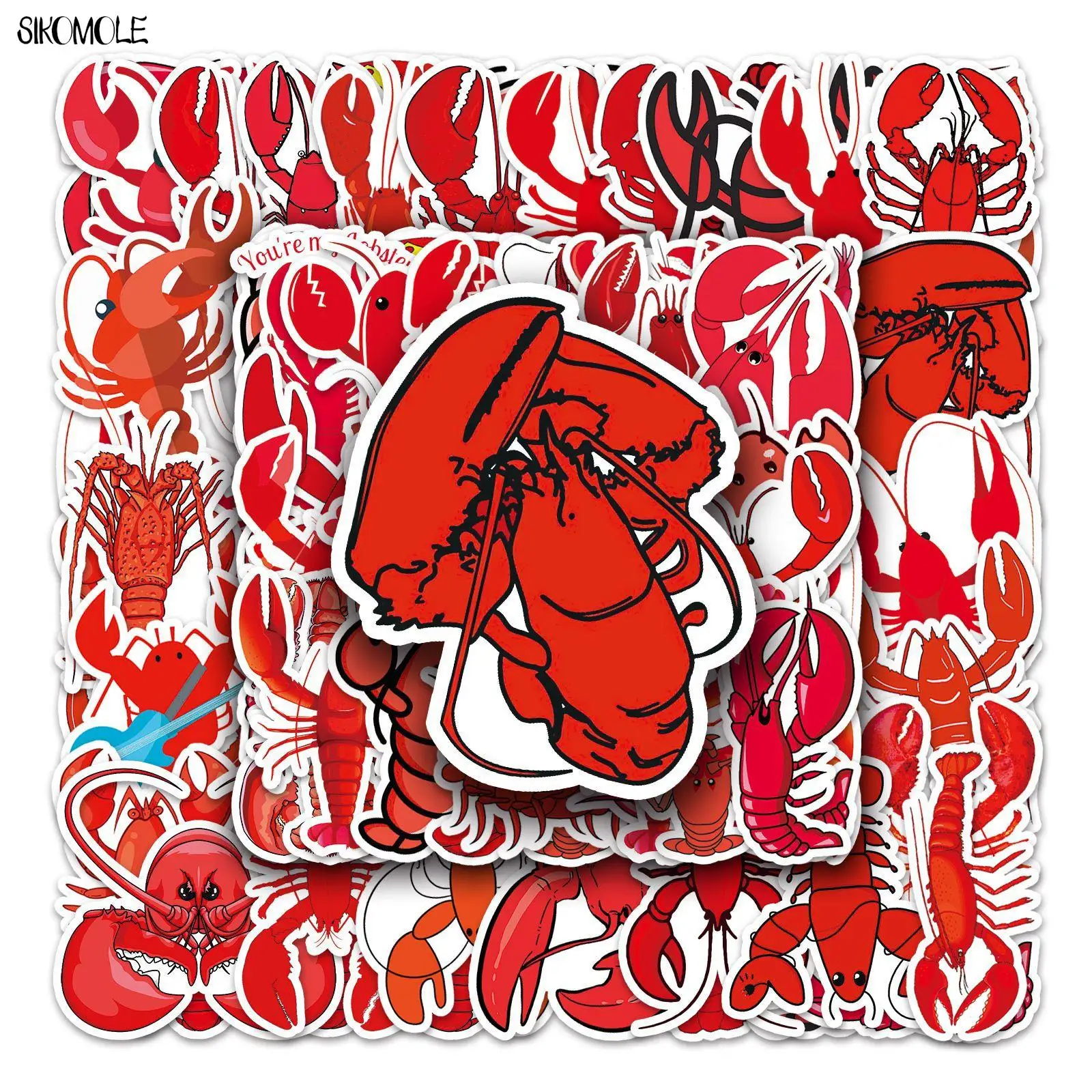 10/30/50pcs Cute Red Lobster Graffiti Stickers Animals DIY Car Laptop Suitcase Skateboard Guitar Cartoon Sticker Kid Gift Toy